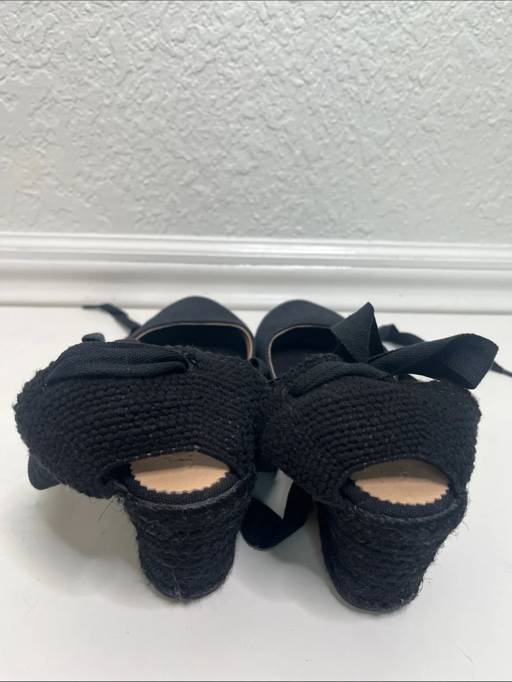 J Crew Lace Up Black Wedge Espadrille Sz 8.5
